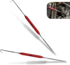 2 PCS Automotive Oil Seal O-Ring Puller, 8.2" Length 45 Degree   90 Degree Hook and Pick Marking Tool, Knurled Non-Slip Handle Double Tip Scriber, Universal for Cars Disassembly Set (Red)