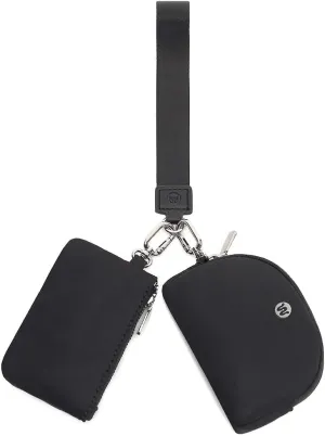 2Pcs Wristlet Wallets-Keychains for Women. Mini Purse- Zippered Pockets.Portable- Detachable Wallet (Black Black)