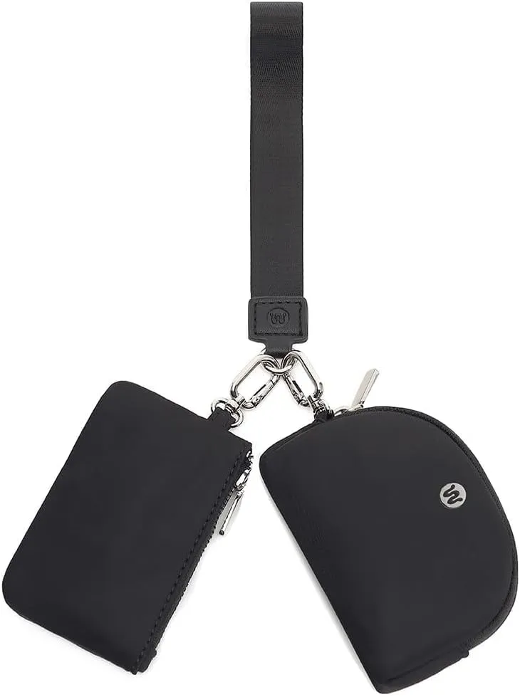 2Pcs Wristlet Wallets-Keychains for Women. Mini Purse- Zippered Pockets.Portable- Detachable Wallet (Black Black)