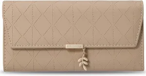 aurrako Wallets for Women Leather Clutch Credit Card Holder RFID Trifold Ladies Wallets Coins Zipper Pocket with ID Window Large Capacity (Khaki)