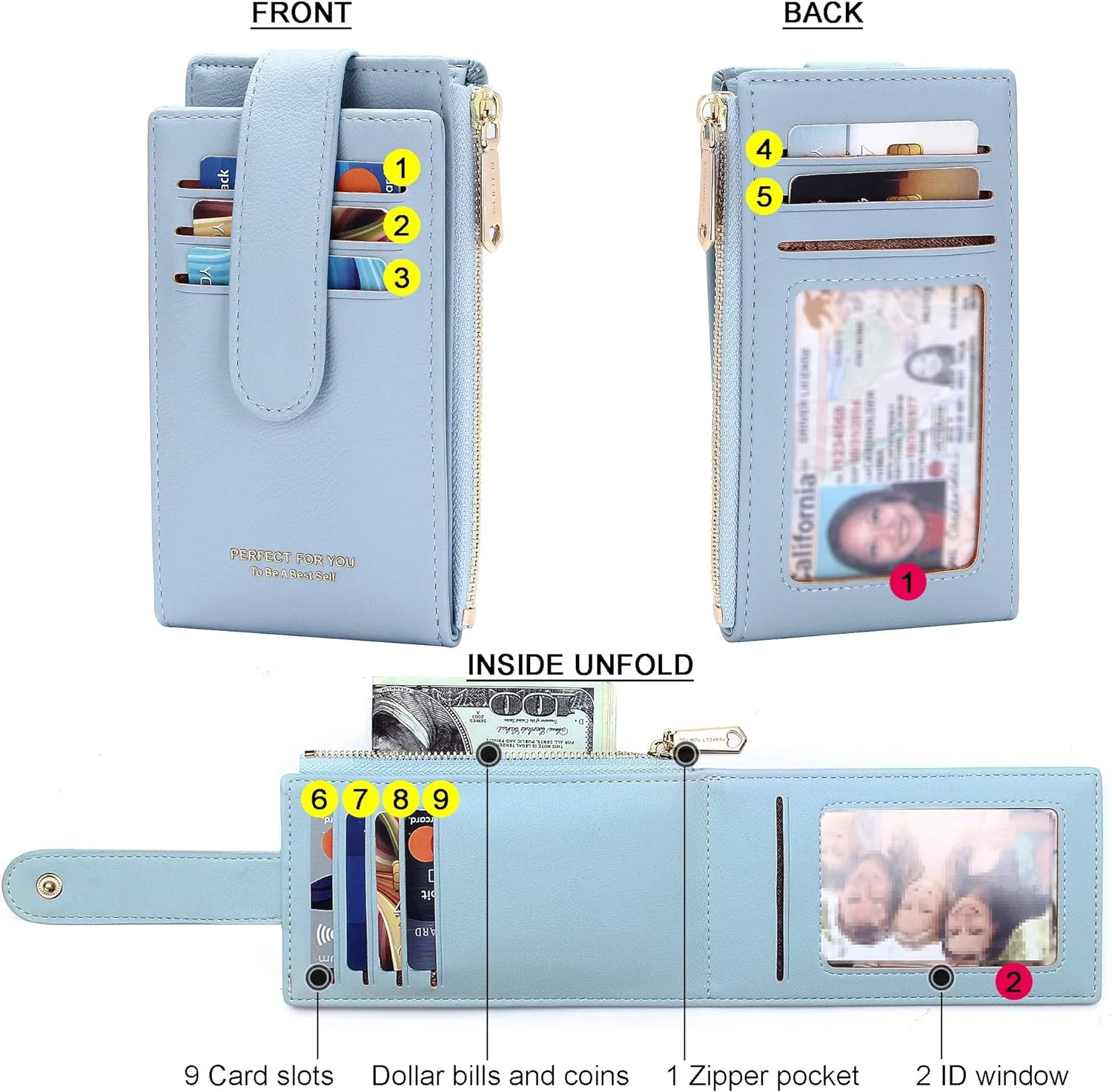 Badiya RFID Card Holder Wallet for Women Slim Wallets Bifold Multi Card Case Zipper Coin Purse