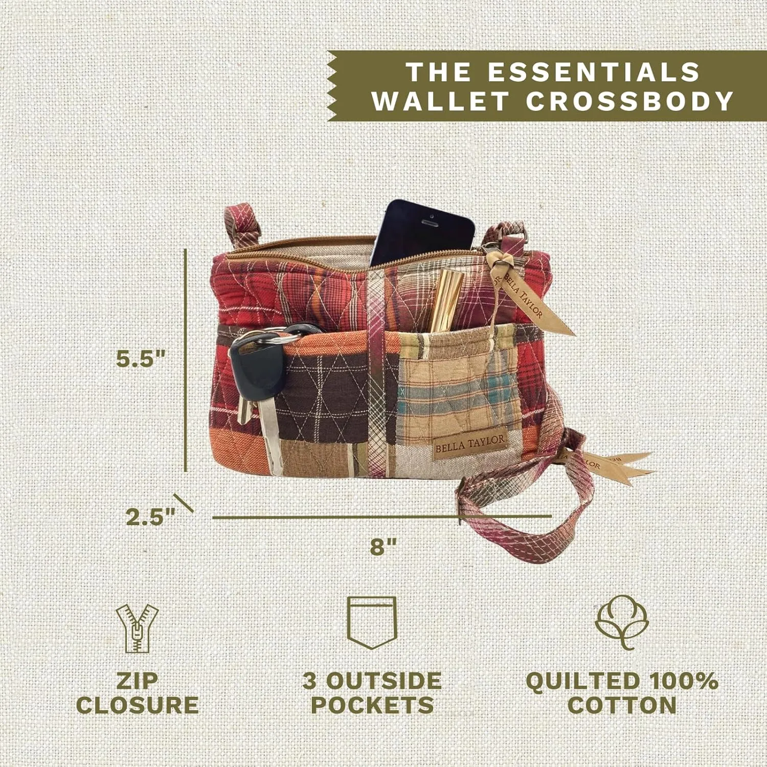 Bella Taylor Essentials Crossbody Purse with Built In Wallet
