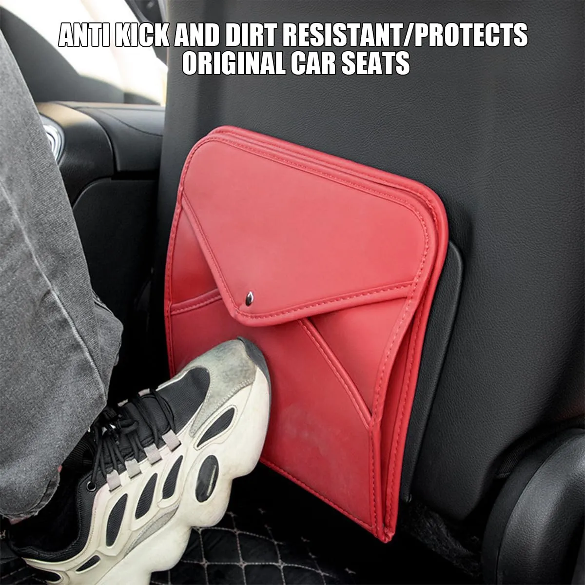 BELOMI Car Trash Can, Leather Foldable Vehicle Seat Hanging Dustbin Container, Multi-Function Automotive Interior Garbage Storage Organizer Holder Bag Accessories, Universal Fit (Wine Red)