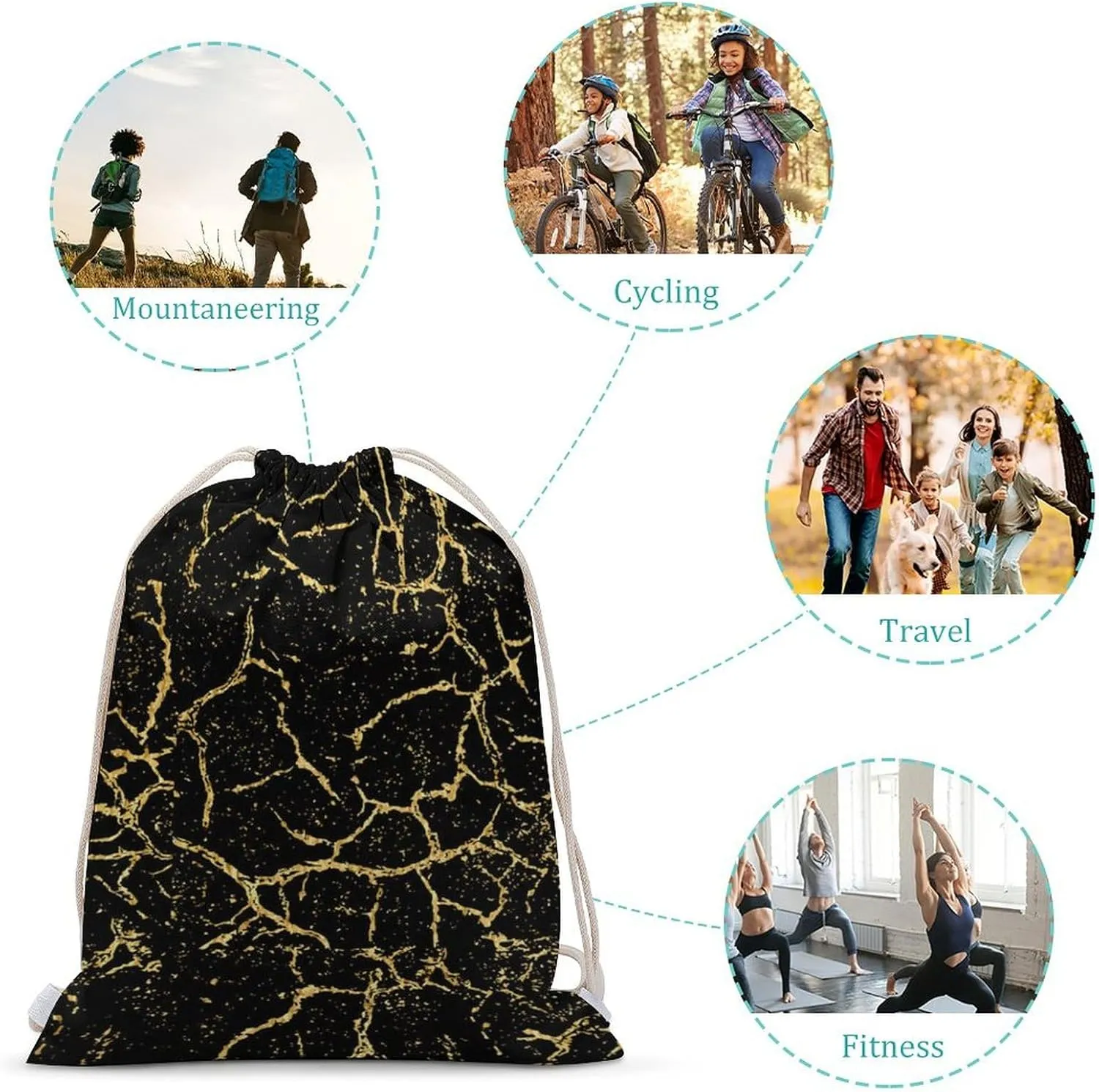 Black And Gold Marble Texture Design A Large Capacity Double Shoulder Sail Bag with A Drawstring Mouth Unisex 35x50cm