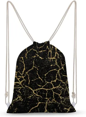 Black And Gold Marble Texture Design A Large Capacity Double Shoulder Sail Bag with A Drawstring Mouth Unisex 35x50cm