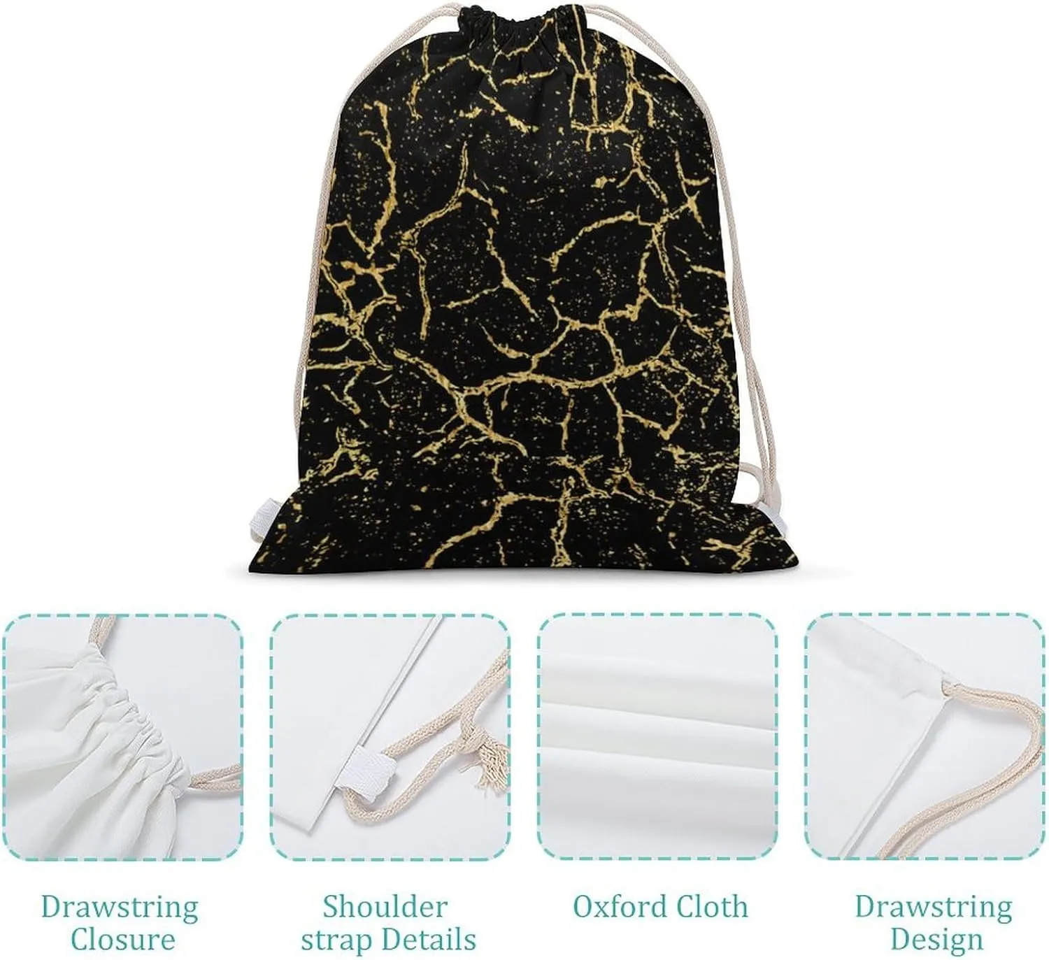 Black And Gold Marble Texture Design A Large Capacity Double Shoulder Sail Bag with A Drawstring Mouth Unisex 35x50cm