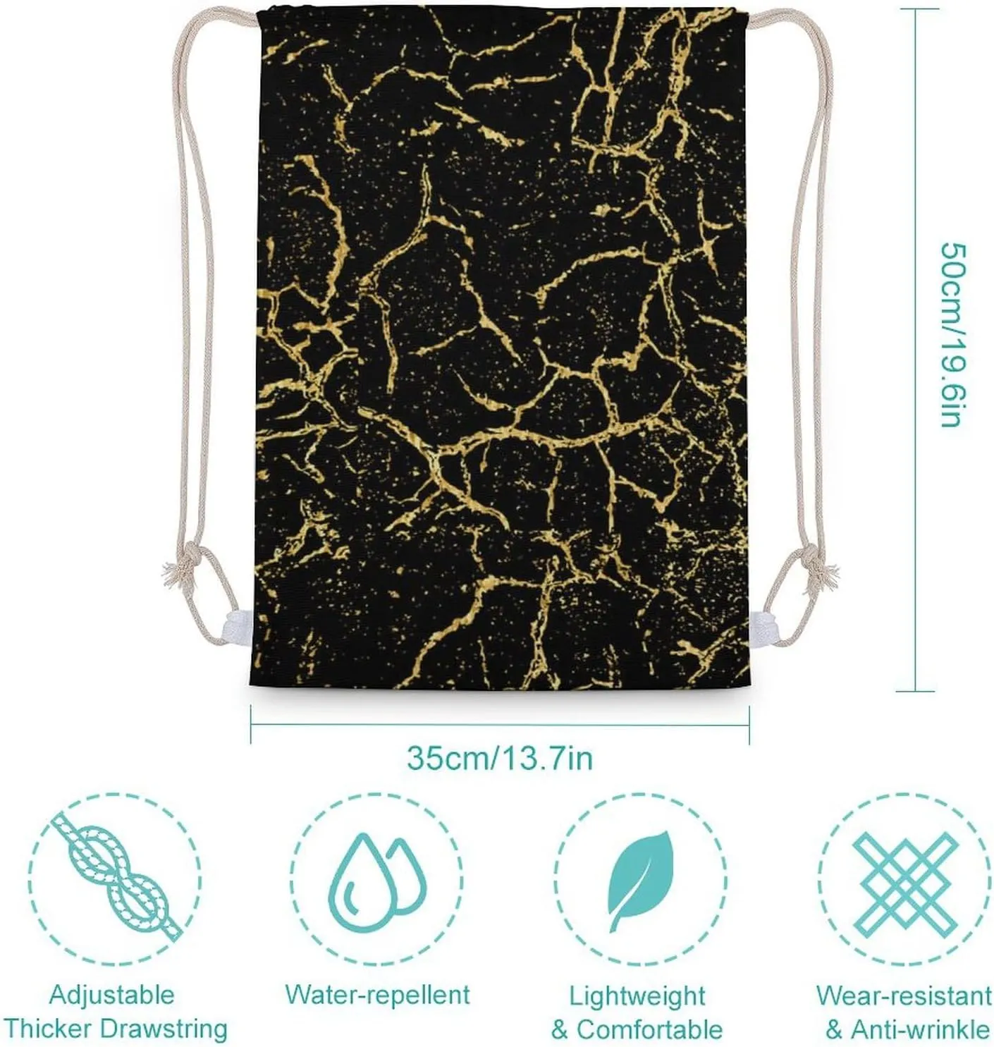 Black And Gold Marble Texture Design A Large Capacity Double Shoulder Sail Bag with A Drawstring Mouth Unisex 35x50cm