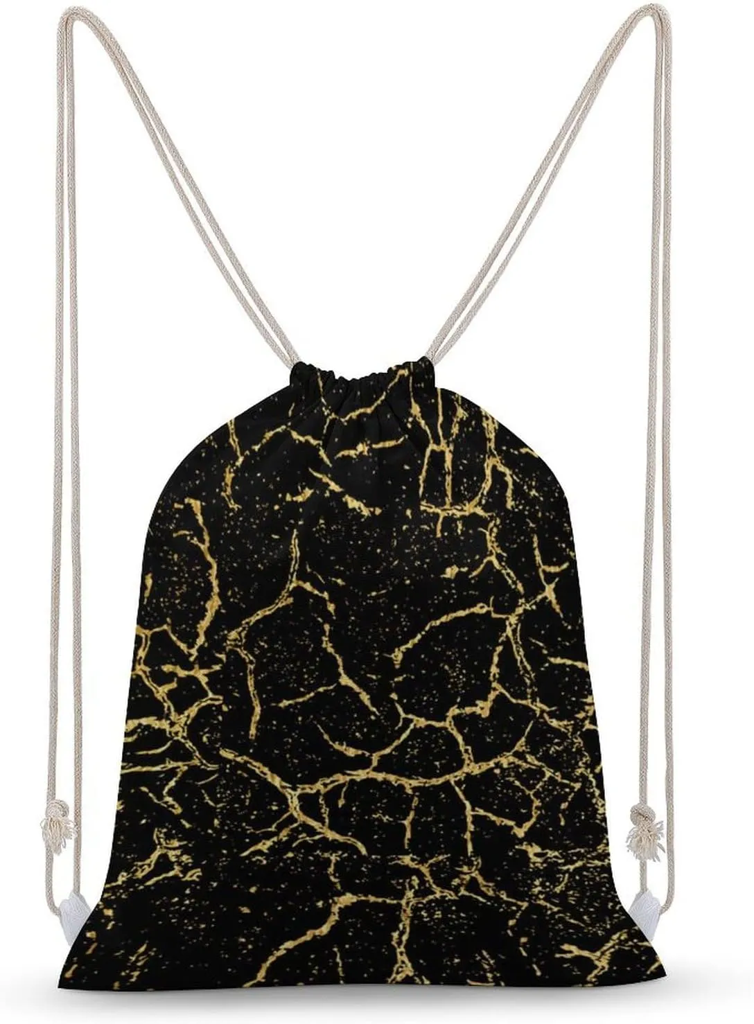 Black And Gold Marble Texture Design A Large Capacity Double Shoulder Sail Bag with A Drawstring Mouth Unisex 35x50cm
