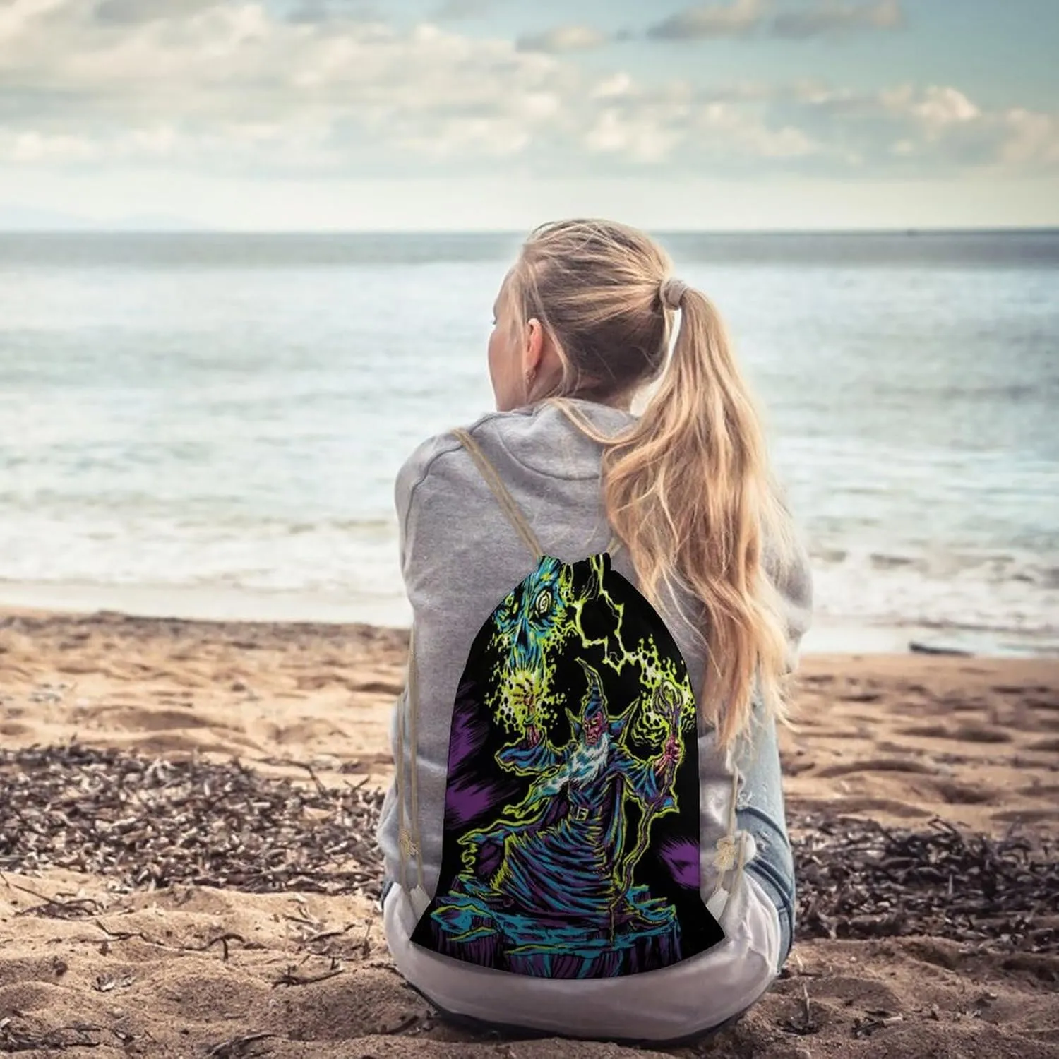 Blacklight by Evil Witch Design A Large Capacity Double Shoulder Sail Bag with A Drawstring Mouth Unisex 35x50cm