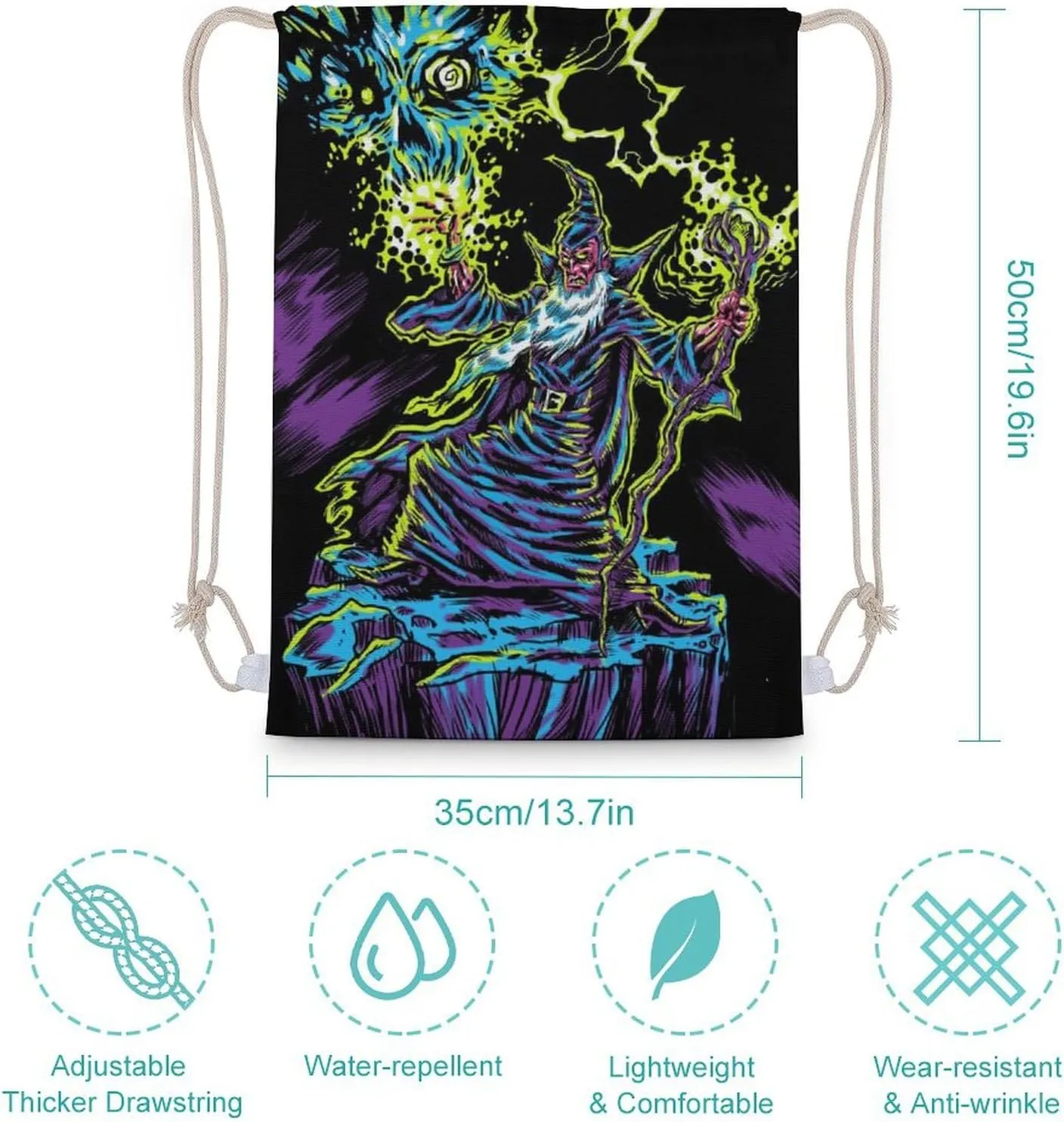 Blacklight by Evil Witch Design A Large Capacity Double Shoulder Sail Bag with A Drawstring Mouth Unisex 35x50cm