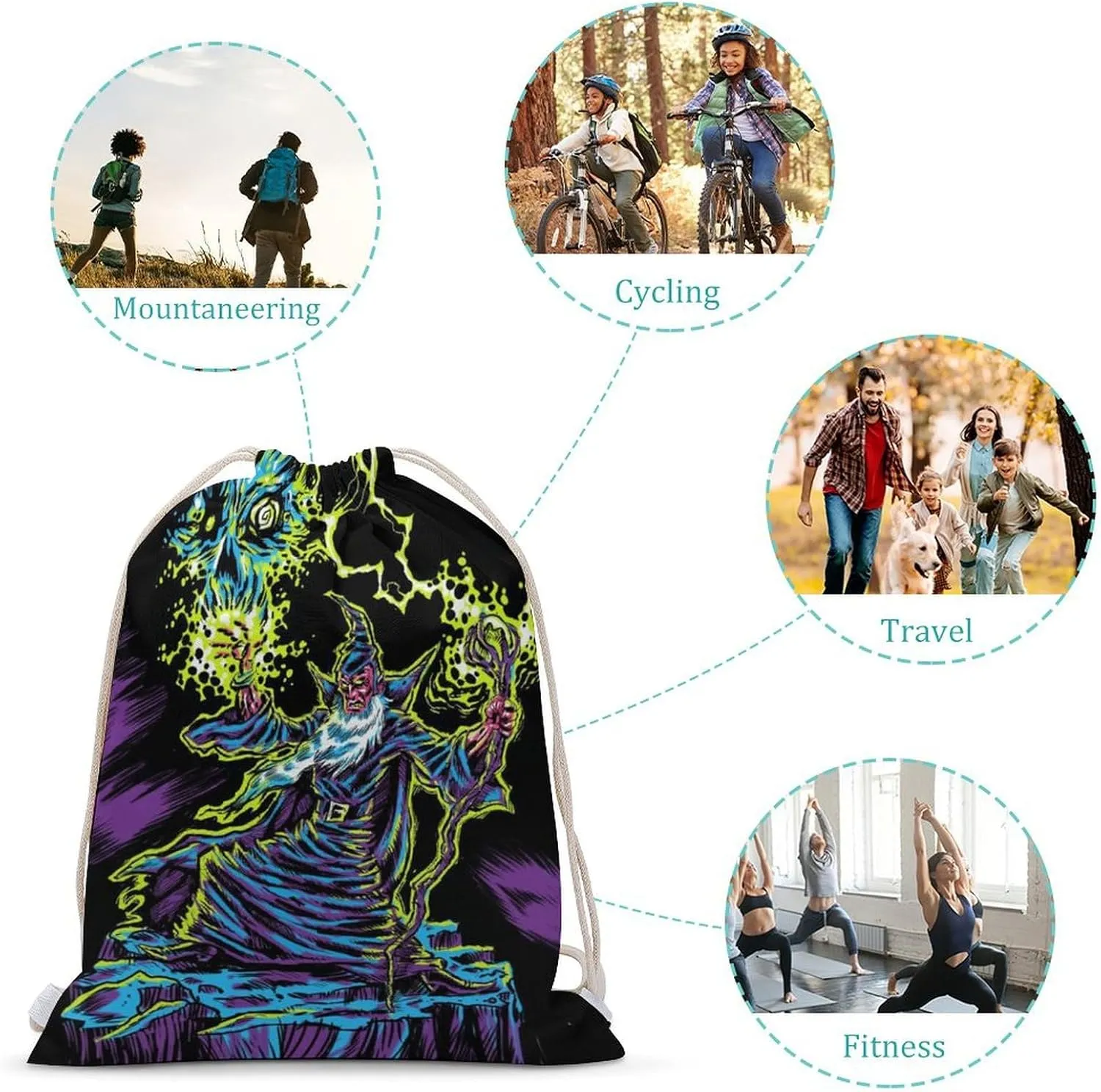 Blacklight by Evil Witch Design A Large Capacity Double Shoulder Sail Bag with A Drawstring Mouth Unisex 35x50cm