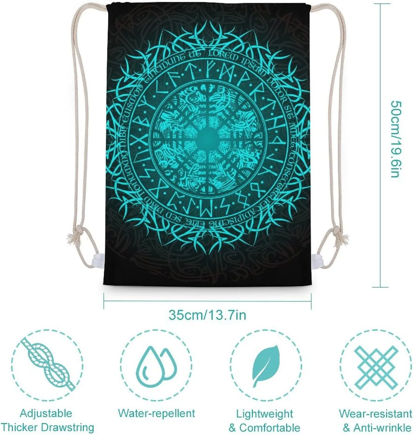 Bue Circle Viking Vegvisir Runic Compass Design A Large Capacity Double Shoulder Sail Bag with A Drawstring Mouth Unisex 35x50cm