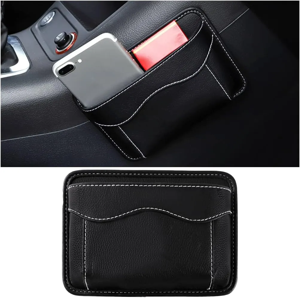 Car Seat Side Pocket Organizer, Leather Vehicle Storage Bag for Phones Sunglasses Holder, Multifunctional Auto Console Door Window Gap Filler Organizer, Universal for SUV, Truck, RV