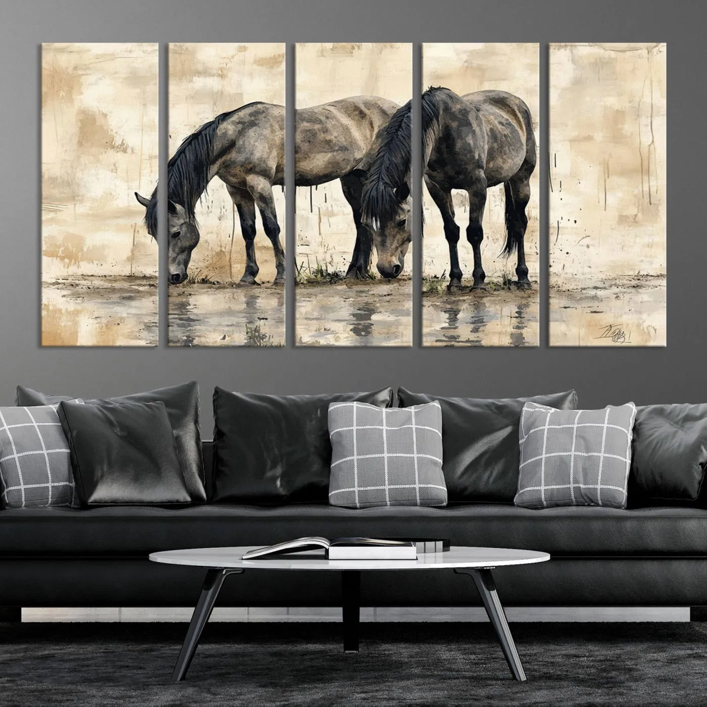 Chines Style Abstract Black Horses Wall Art Canvas Print - Abstract Horse Wall Art Canvas Print