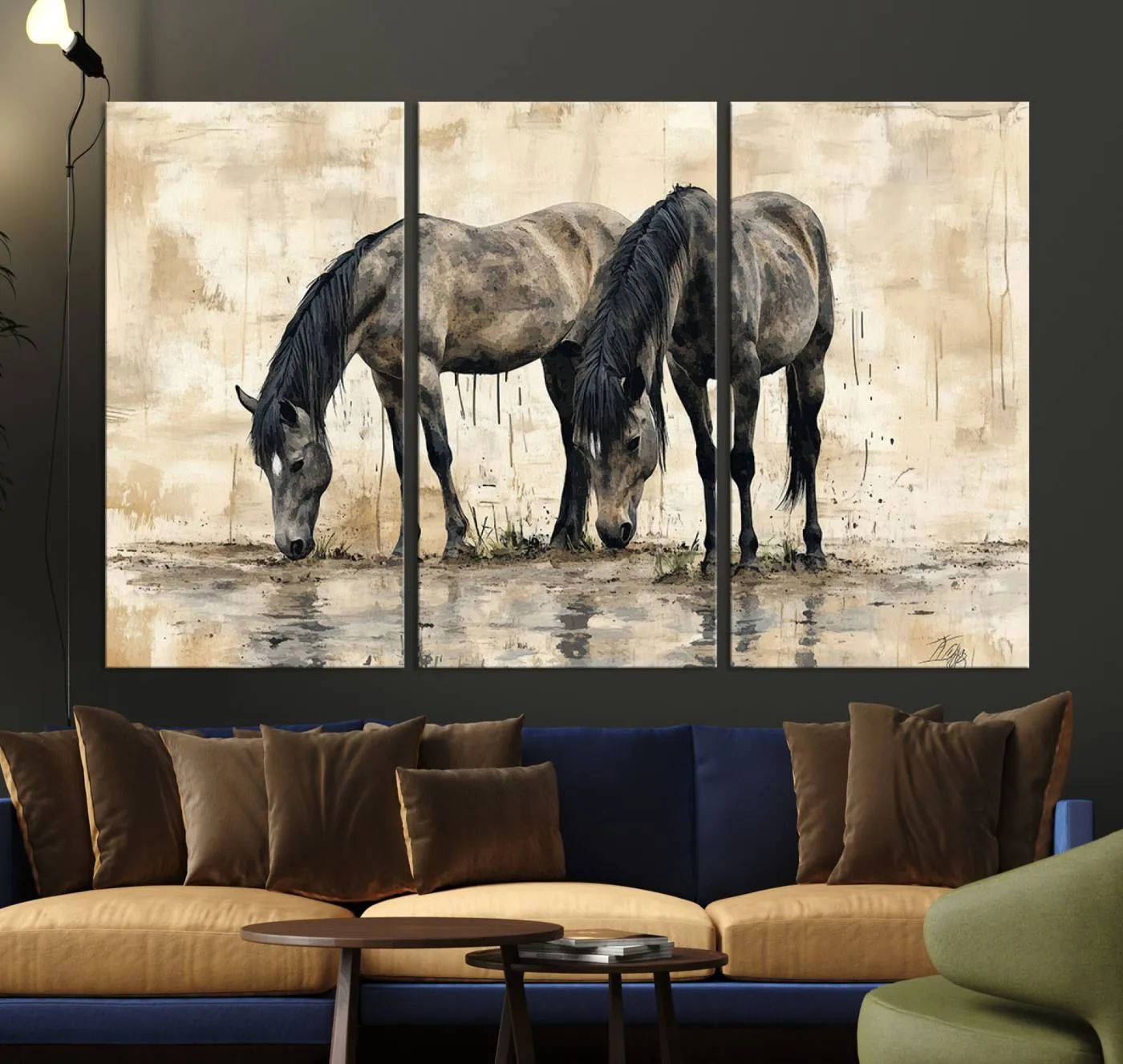 Chines Style Abstract Black Horses Wall Art Canvas Print - Abstract Horse Wall Art Canvas Print
