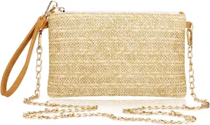 COOKOOKY Womens Straw Clutch Bag Bohemian Summer Beach Straw Purse Zipper Wristlet Wallets for Women