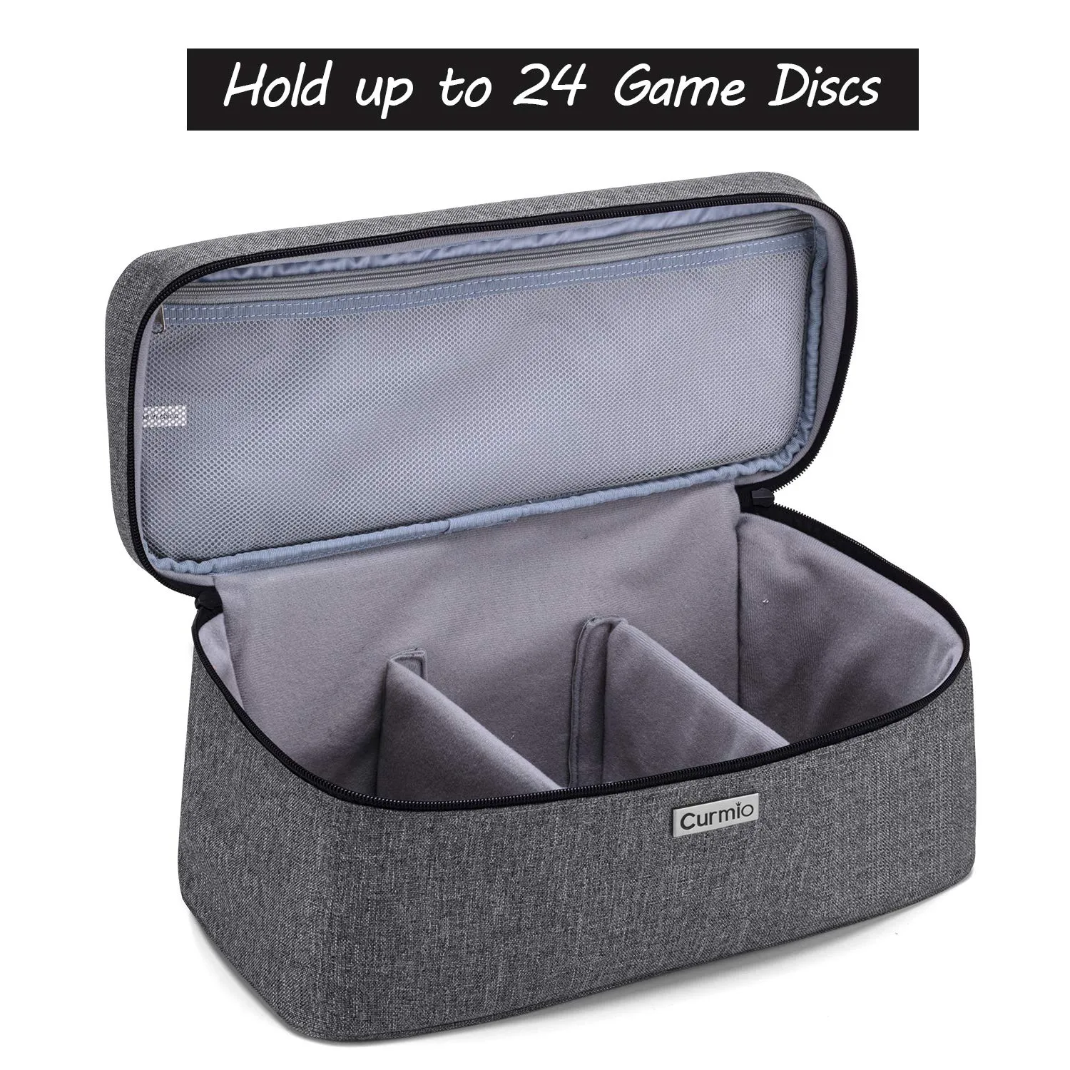 CURMIO Game Disc Storage Bag for up to 24 Discs, Universal Portable Gaming Disk Carrying Case Compatible for PS4/PS4 Pro/PS3/PS5/Xbox One/Xbox Series X/S,Gray