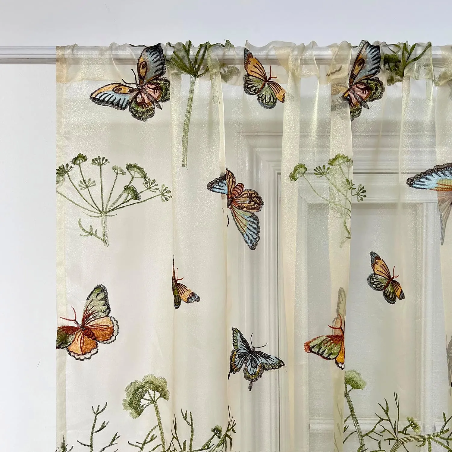 Embroidered Butterfly Window Semi Sheer Curtains for Kids Room Country Style Dandelion Pattern Room Divider Rod Pocket Tulle Gauze Voile Panel Drapes for Living Room 1 Panel W52 x L63 inch