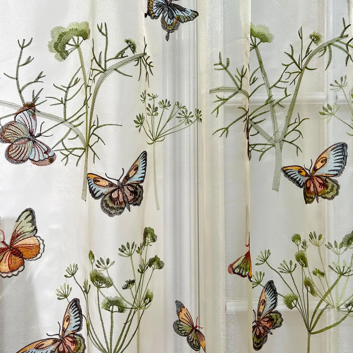 Embroidered Butterfly Window Semi Sheer Curtains for Kids Room Country Style Dandelion Pattern Room Divider Rod Pocket Tulle Gauze Voile Panel Drapes for Living Room 1 Panel W52 x L63 inch