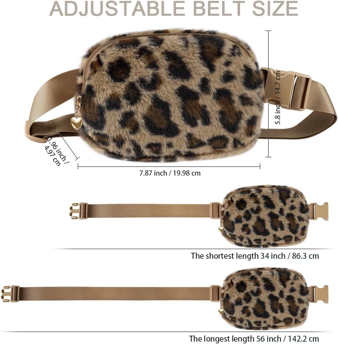 Fuzzy Belt Bag Waist Fanny Pack for Girls Cute Lovely Leopard Waist Packs Crossbody Bags for Women Trendy Teen Girl Kids Daughter Sister Her Preppy Girly Stuff Fuzzy Plush Waist Pack Bag, Brown