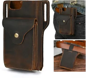 Genuine Leather 6.8" Cell Phone Holster with Belt Clip, Universal Smartphone Sheath Case for iPhone, Samsung Galaxy, Google Pixel 1101 (1107 Brown)