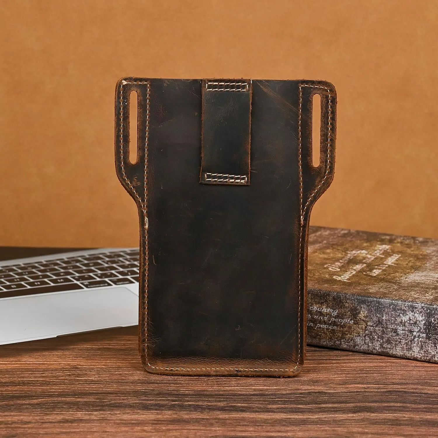 Genuine Leather 6.8" Cell Phone Holster with Belt Clip, Universal Smartphone Sheath Case for iPhone, Samsung Galaxy, Google Pixel 1101 (1107 Brown)