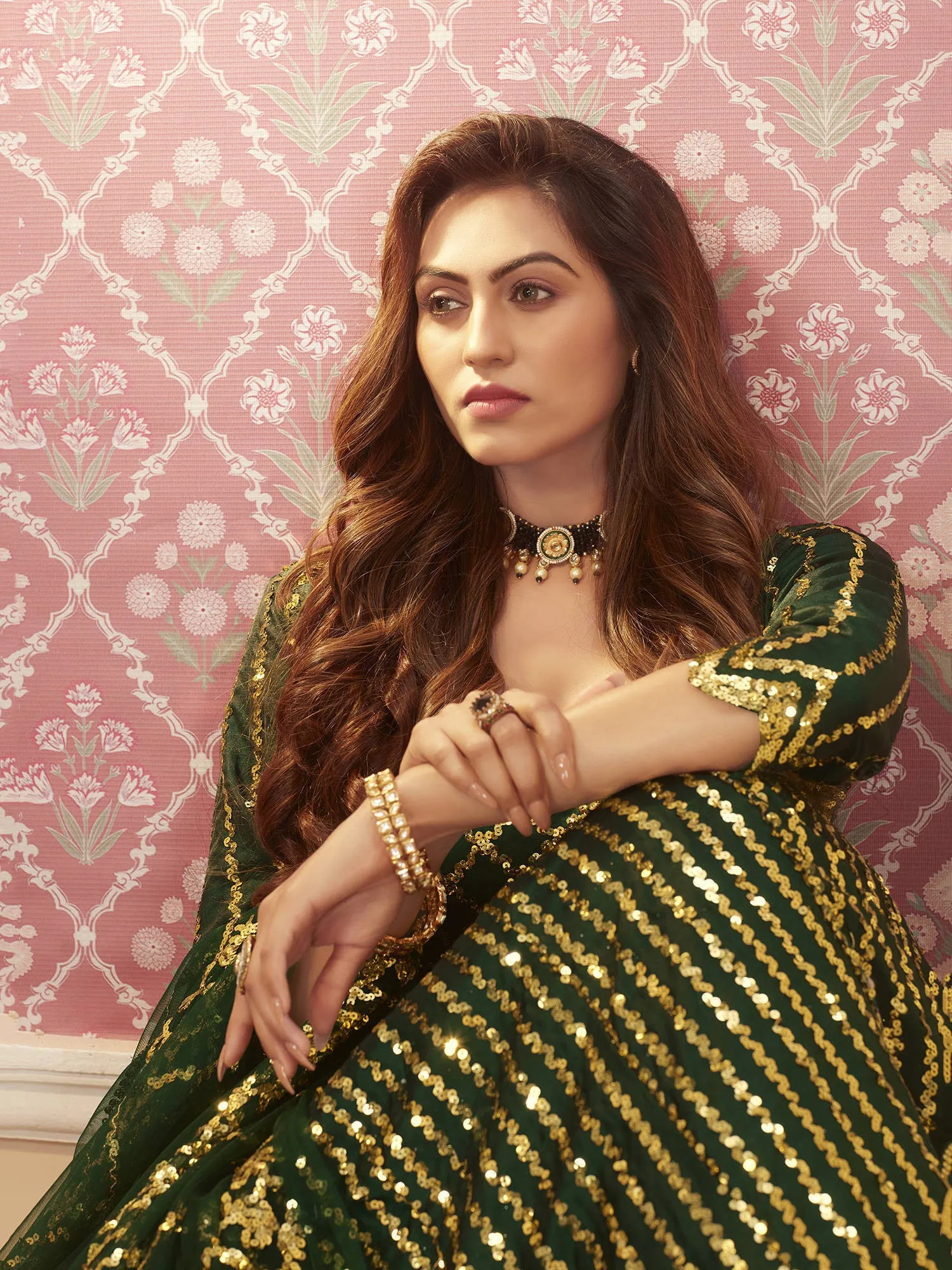 Green & Golden Sequins Embroidered Wedding Lehenga Choli
