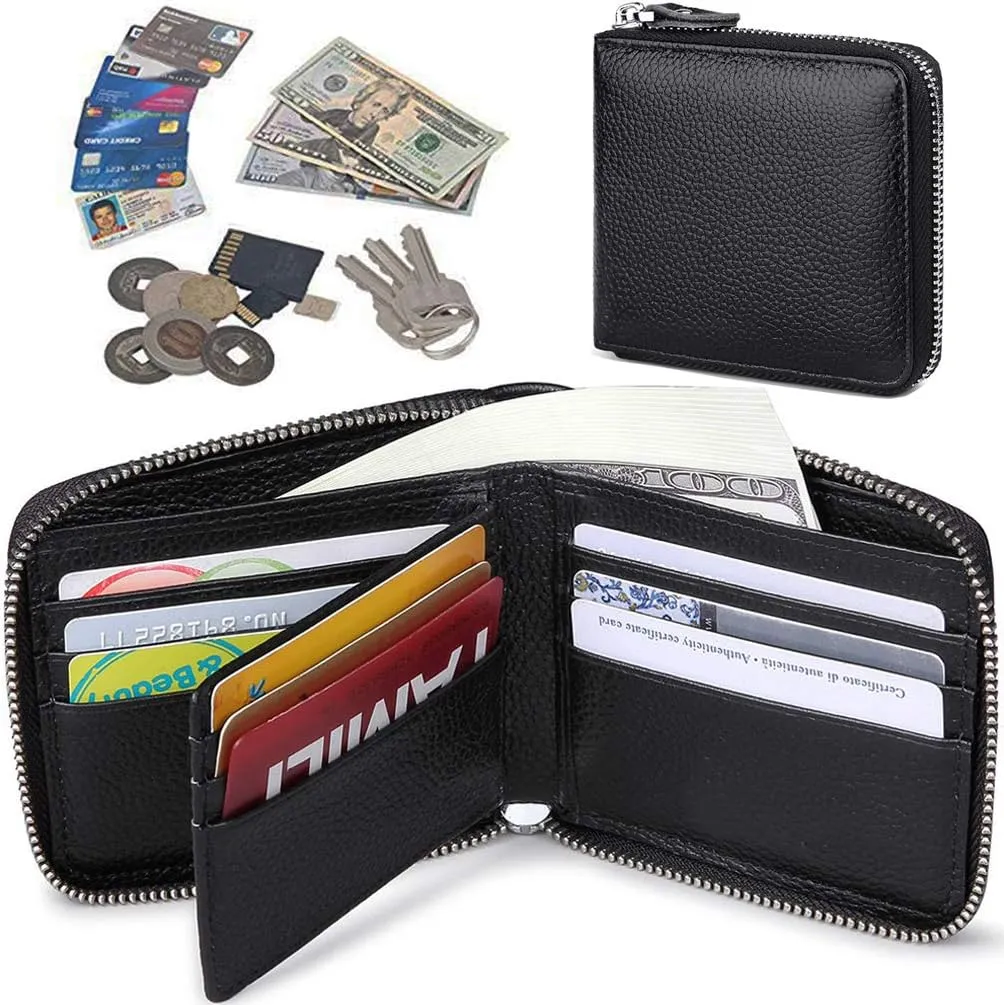 Huztencor Zipper Wallet Men RFID Blocking Leather Bifold Credit Card Wallets (FBA)