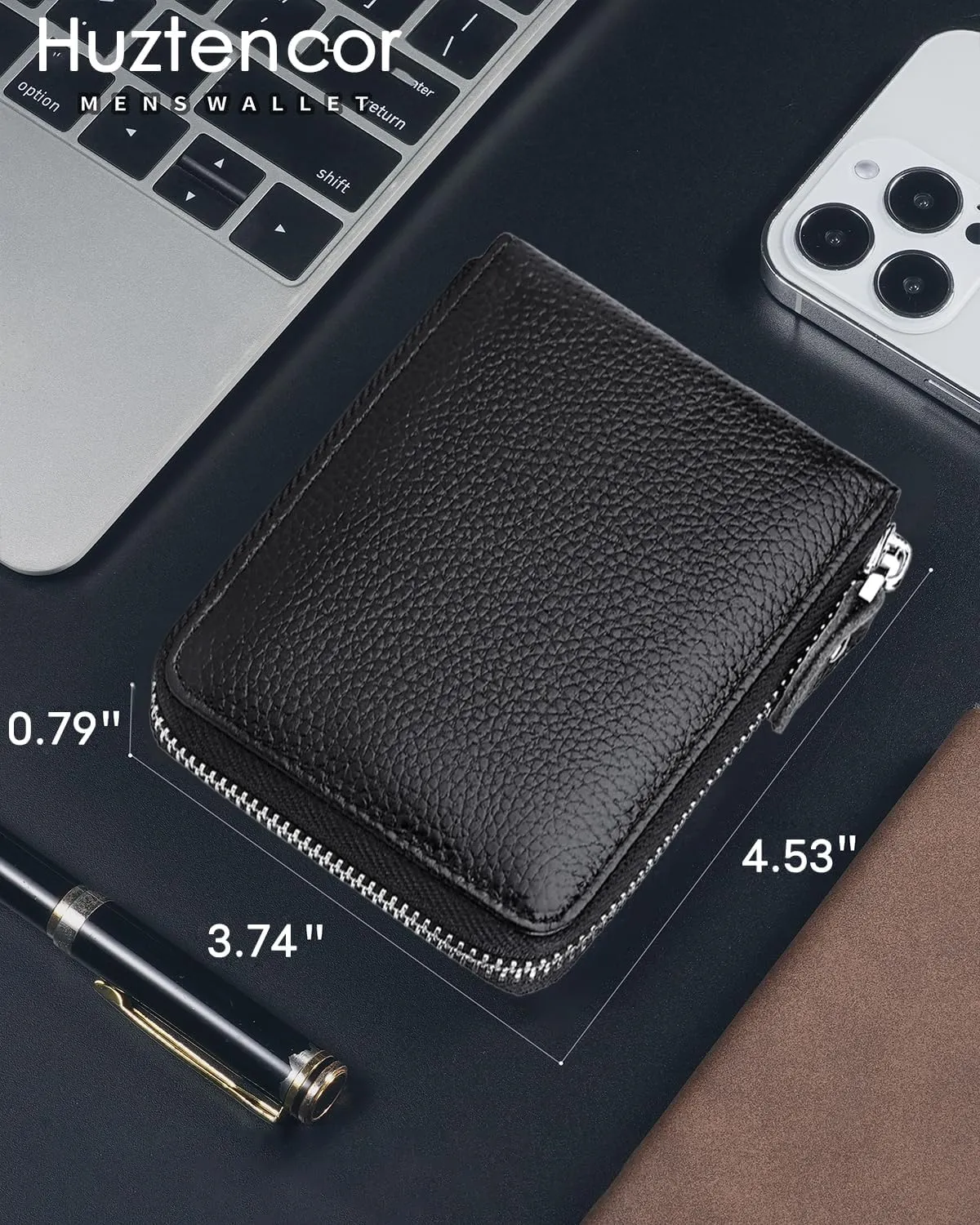 Huztencor Zipper Wallet Men RFID Blocking Leather Bifold Credit Card Wallets (FBA)