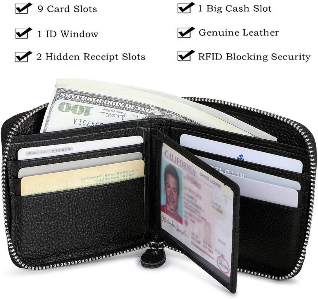 Huztencor Zipper Wallet Men RFID Blocking Leather Bifold Credit Card Wallets (FBA)