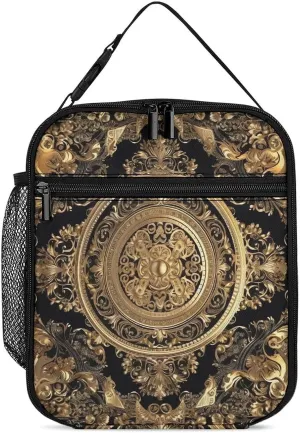 Insulated Lunch Bag for Women Men Ornate Frame Lunch Box Reusable Lunch Tote Bag for Work Picnic Travel