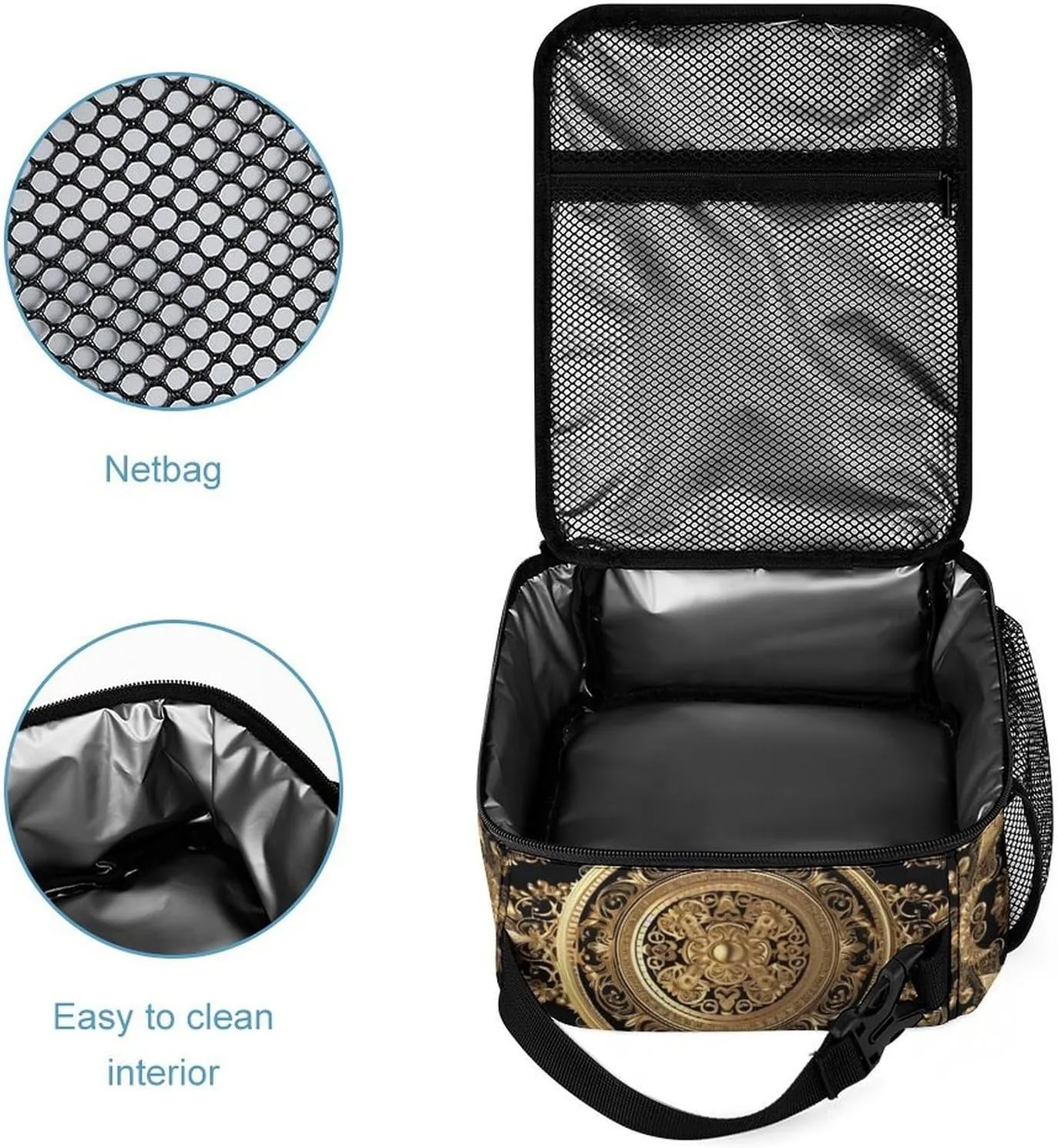 Insulated Lunch Bag for Women Men Ornate Frame Lunch Box Reusable Lunch Tote Bag for Work Picnic Travel