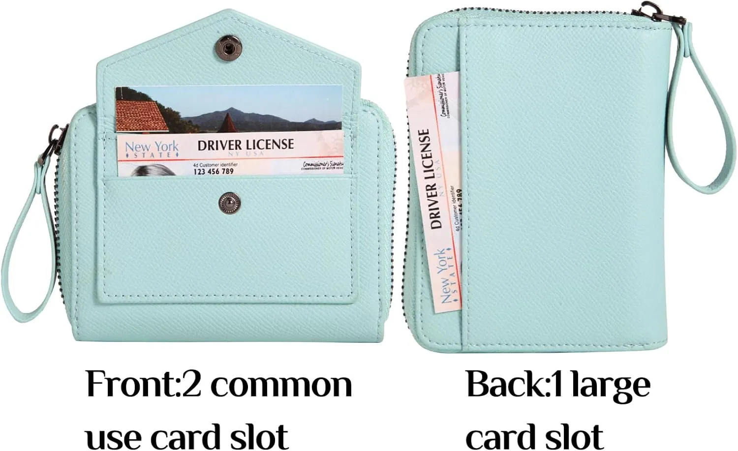 Leather Small RFID Blocking Bifold Zipper Around Wallets With ID Window Wristlet Coin Pocket For Women