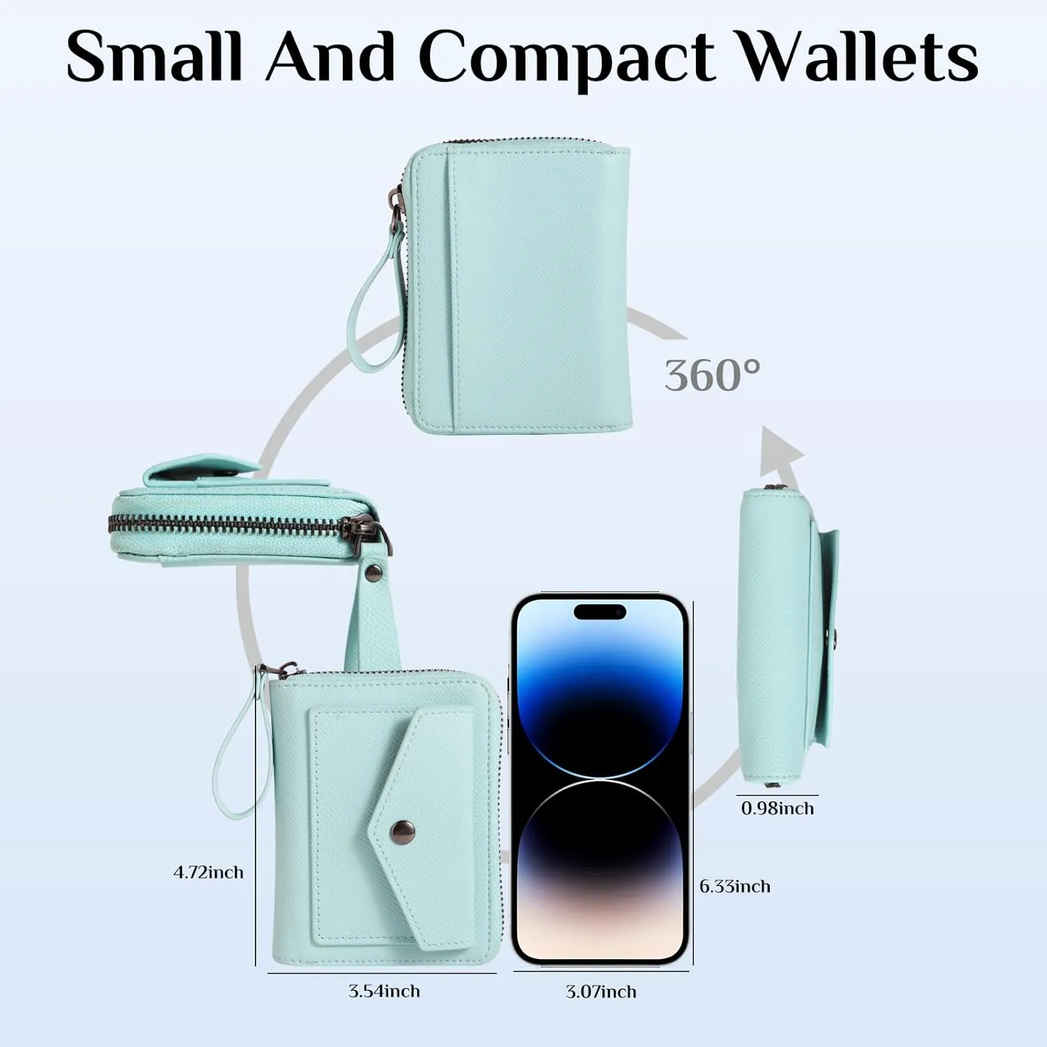Leather Small RFID Blocking Bifold Zipper Around Wallets With ID Window Wristlet Coin Pocket For Women