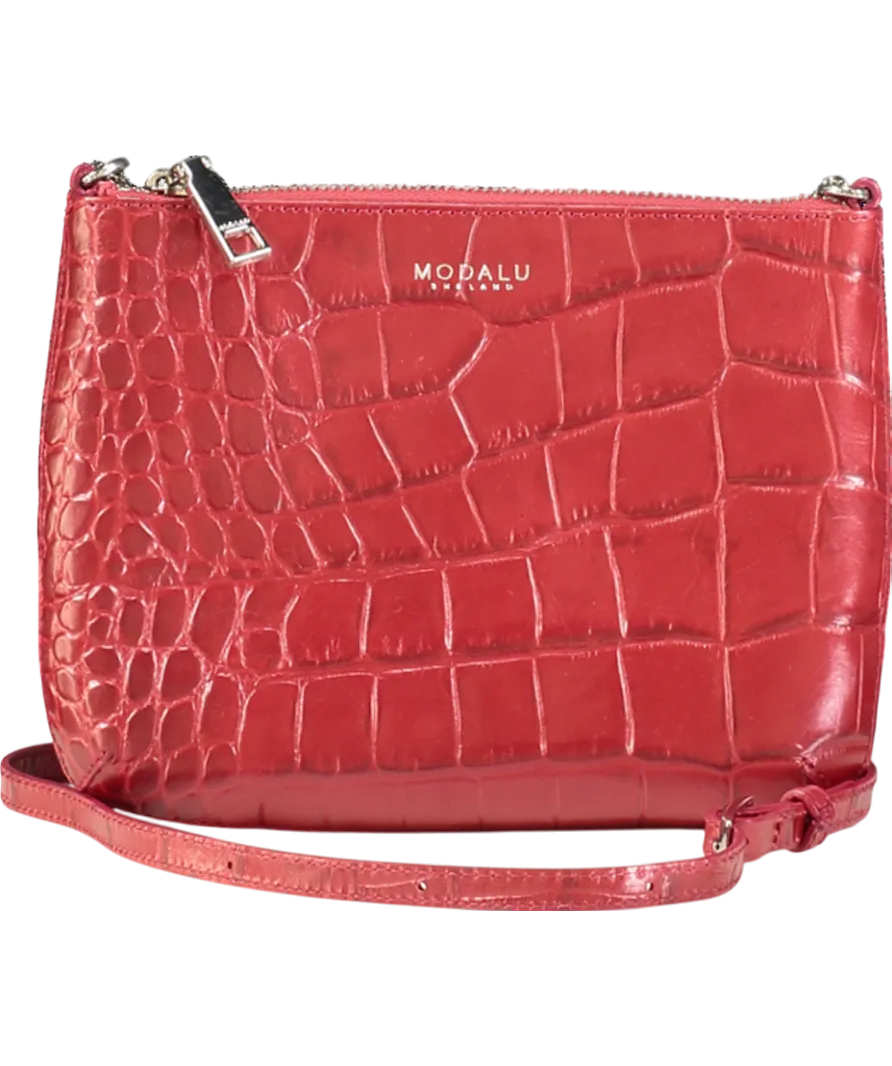 MODALU Red Croc Embossed Leather Crossbody Bag