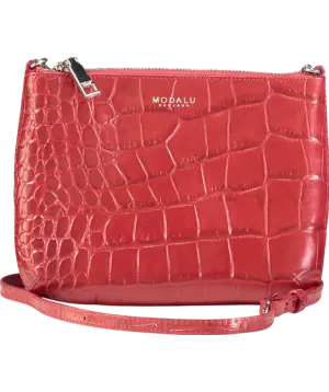 MODALU Red Croc Embossed Leather Crossbody Bag