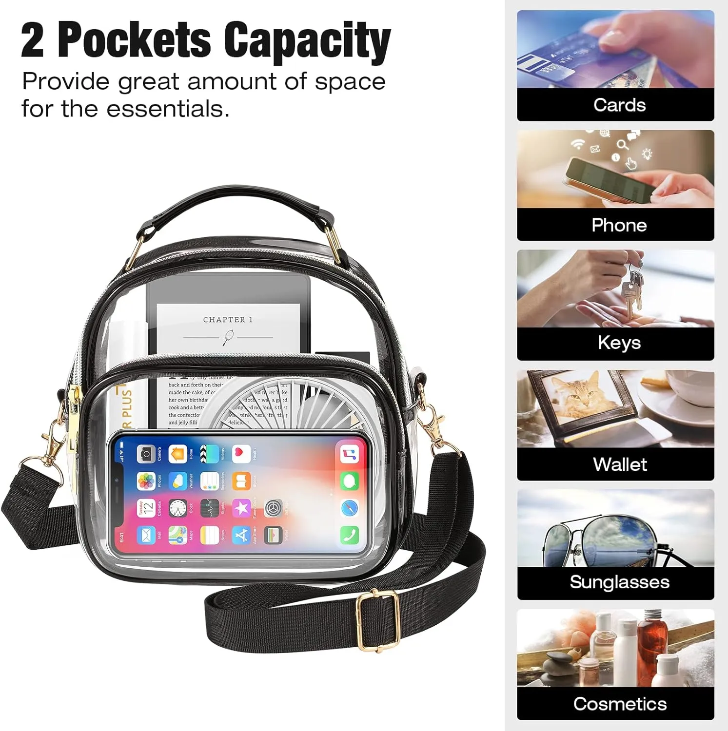 MoKo Clear Bag Stadium Approved for Women, Large Capicity Crossbody Bag with 2 Pockets and Zipper