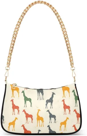 Multicolor Giraffe Tote Bag Shoulder Bag Hobo Handbag for Women Ladies Mini Clutch Purse with Zipper Closure