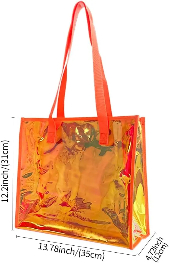 ONEART Iridescent Clear Tote Bag, Fashion Holographic Waterproof Beach Bag, Shoulder Handbag for Shopping, Gym, Travel