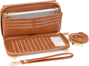 Peacocktion Crossbody Wristlet Wallets for Women RFID Vegan Leather Cross Body Cell Phone Purses with Zipper