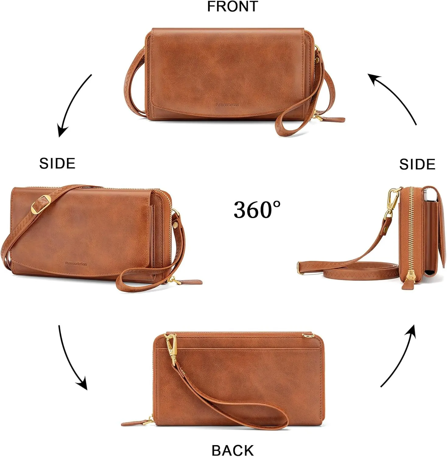 Peacocktion Crossbody Wristlet Wallets for Women RFID Vegan Leather Cross Body Cell Phone Purses with Zipper