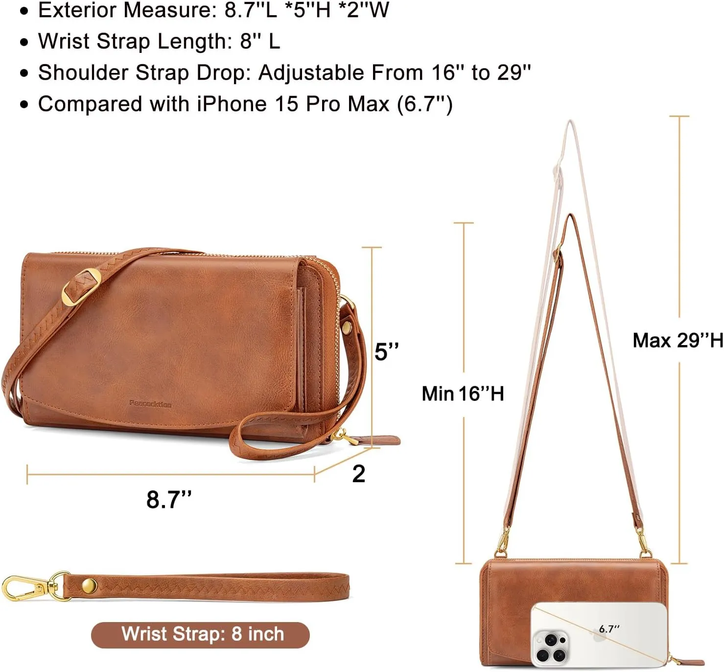 Peacocktion Crossbody Wristlet Wallets for Women RFID Vegan Leather Cross Body Cell Phone Purses with Zipper