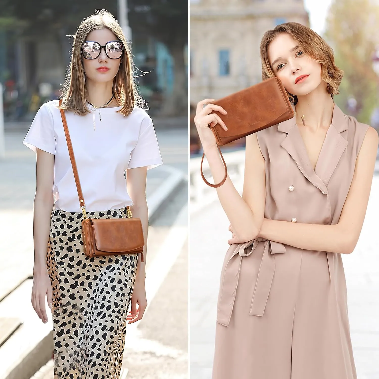 Peacocktion Crossbody Wristlet Wallets for Women RFID Vegan Leather Cross Body Cell Phone Purses with Zipper