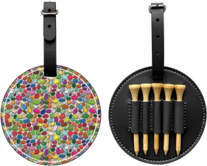 Pebble Colorful Background Leather Golf Tee Pouch Bag Can Hold 5 Golf Tees with Belt Clip Golf Accessory for Golfers Men and Women