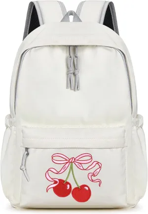 Preppy Backpack Cherry Daypack with Bows Cute Aesthetic Y2K Kawaii Laptop Bag for Teens