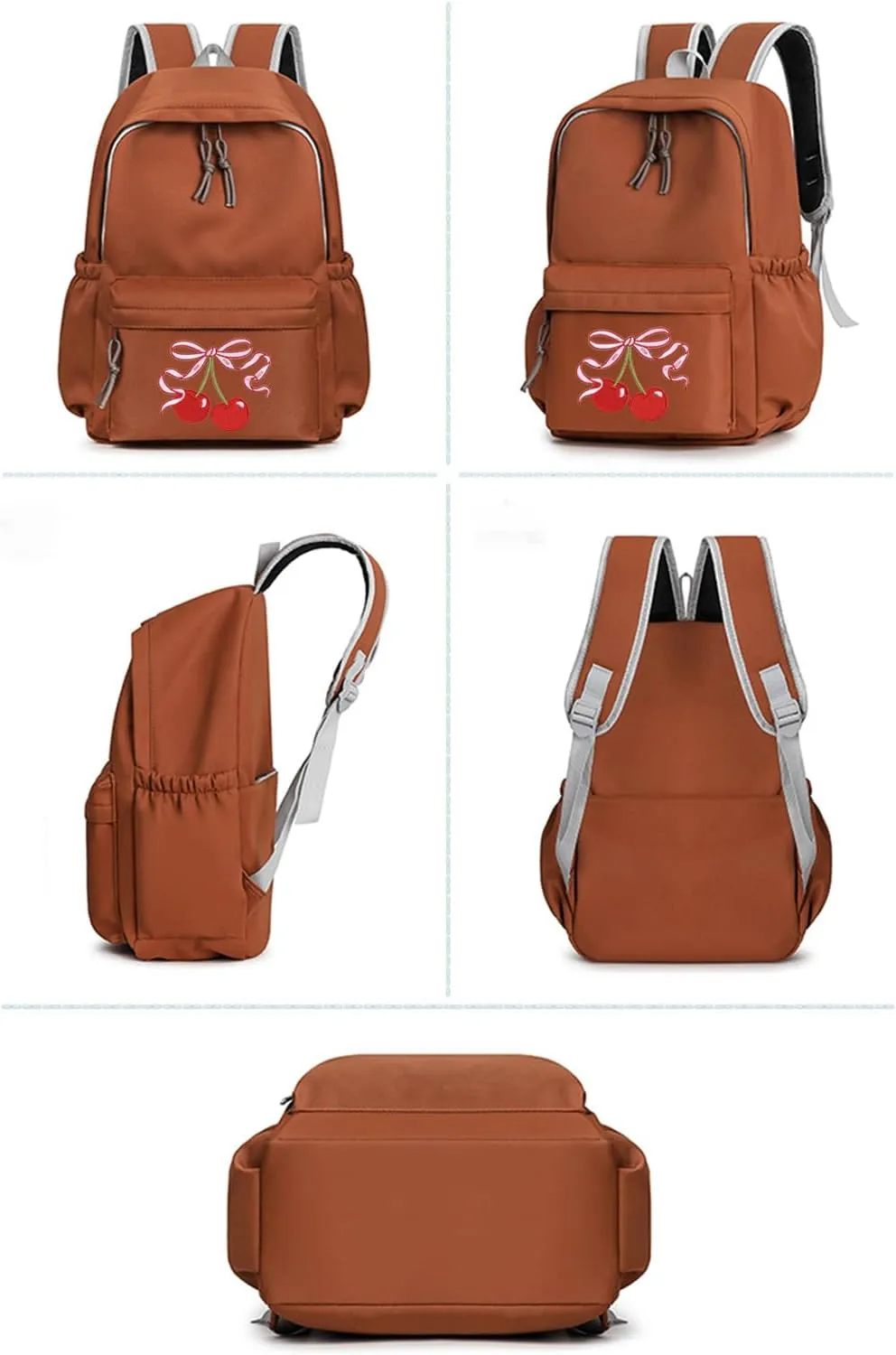 Preppy Backpack Cherry Daypack with Bows Cute Aesthetic Y2K Kawaii Laptop Bag for Teens
