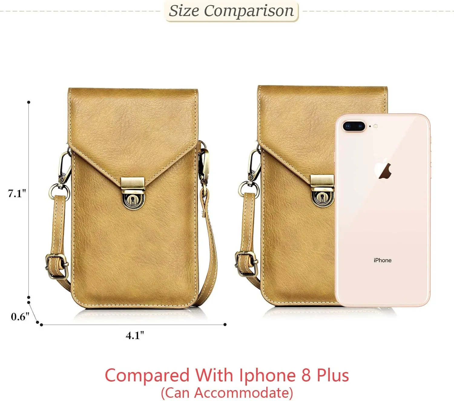 Small Cell Phone Purse, Synthetic Leather Crossbody Bag Dual Pockets Card Holder Neck Pouch with Adjustable Strap for iPhone X Xr 8 7 6s Plus, Galaxy S10 S9 S8 Plus, LG G8 ThinQ, Beige