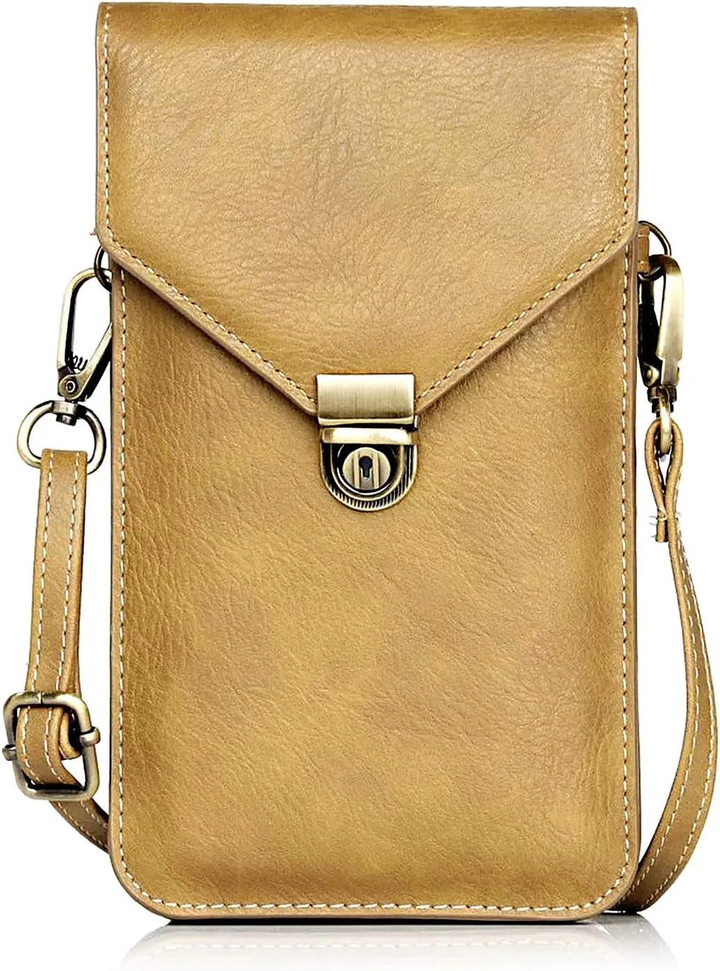 Small Cell Phone Purse, Synthetic Leather Crossbody Bag Dual Pockets Card Holder Neck Pouch with Adjustable Strap for iPhone X Xr 8 7 6s Plus, Galaxy S10 S9 S8 Plus, LG G8 ThinQ, Beige