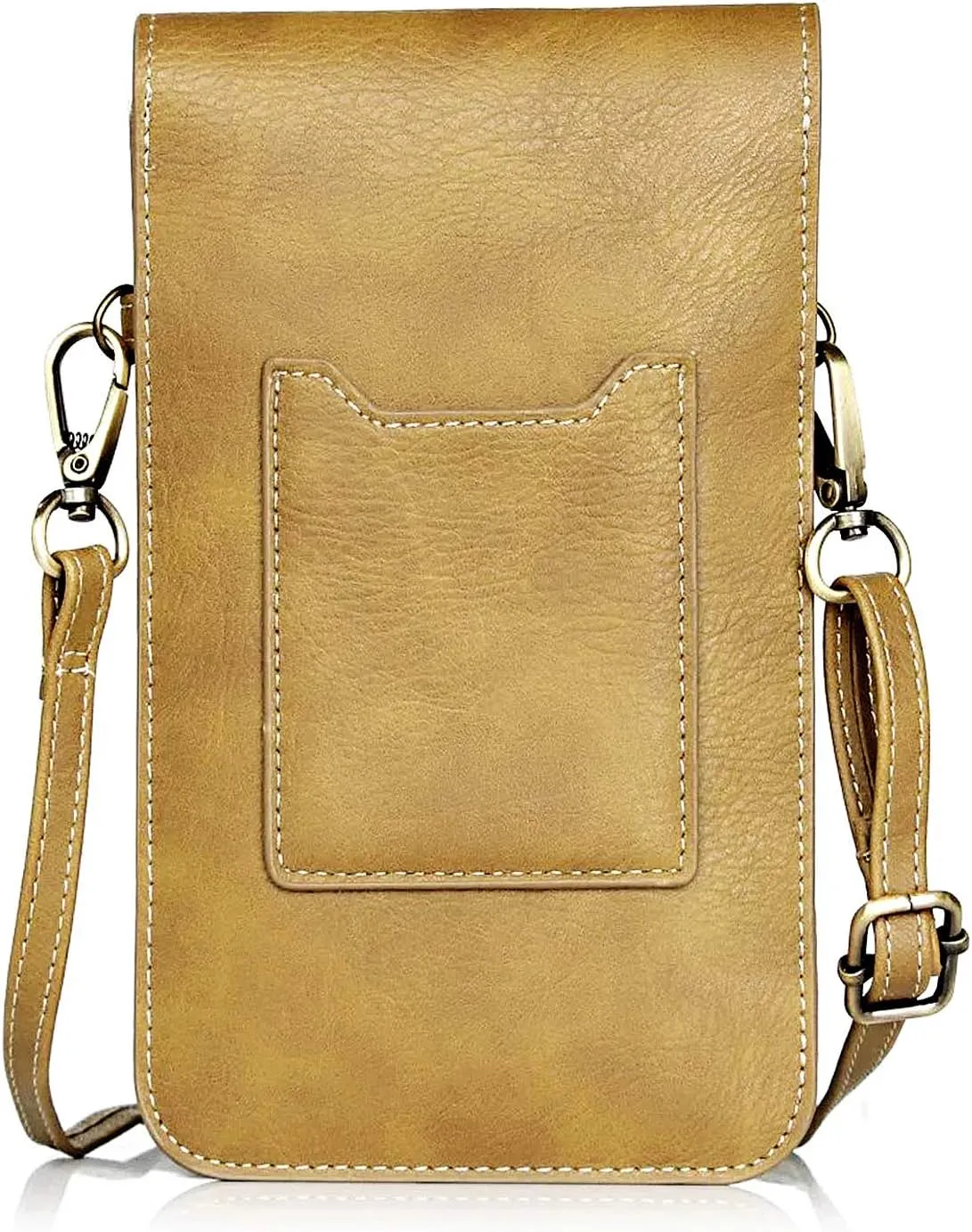 Small Cell Phone Purse, Synthetic Leather Crossbody Bag Dual Pockets Card Holder Neck Pouch with Adjustable Strap for iPhone X Xr 8 7 6s Plus, Galaxy S10 S9 S8 Plus, LG G8 ThinQ, Beige