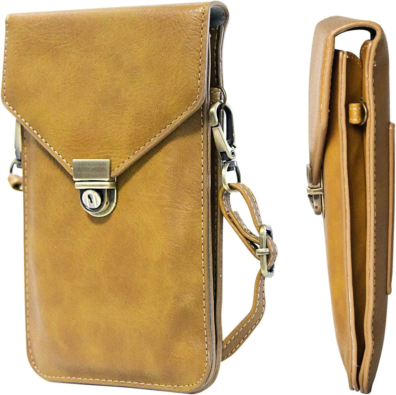 Small Cell Phone Purse, Synthetic Leather Crossbody Bag Dual Pockets Card Holder Neck Pouch with Adjustable Strap for iPhone X Xr 8 7 6s Plus, Galaxy S10 S9 S8 Plus, LG G8 ThinQ, Beige